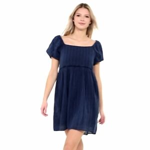 À E Blue Puffer Sleeve Baby Doll Dress